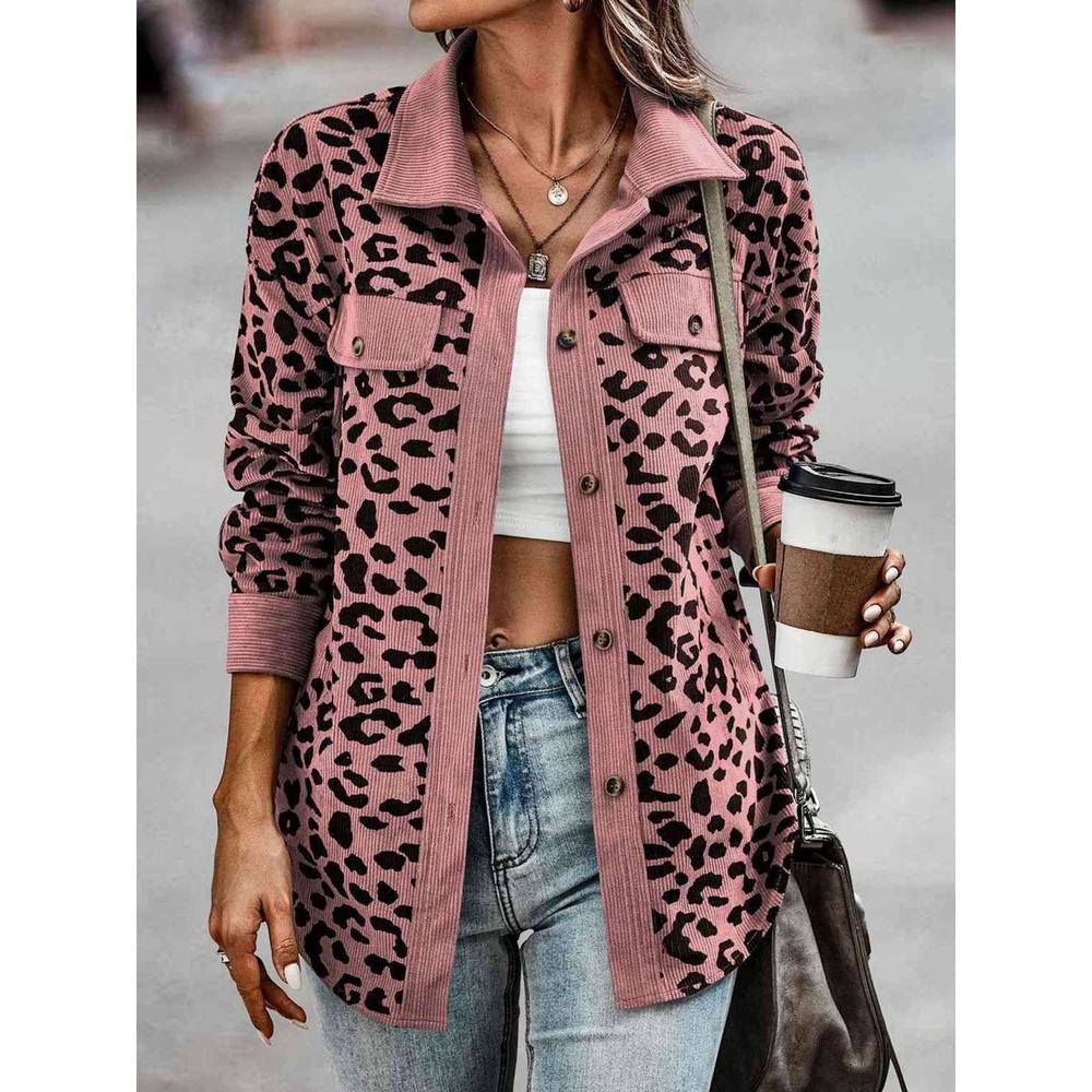 Leopard Button Down Shacket Jacket - Picture 3 of 11